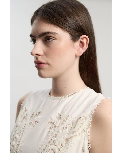 Karen Millen Natural Cutwork And Embroidery Linen Viscose Woven Maxi Dress