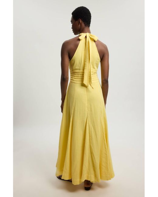Karen Millen Yellow Double Cloth Halterneck Midi Dress
