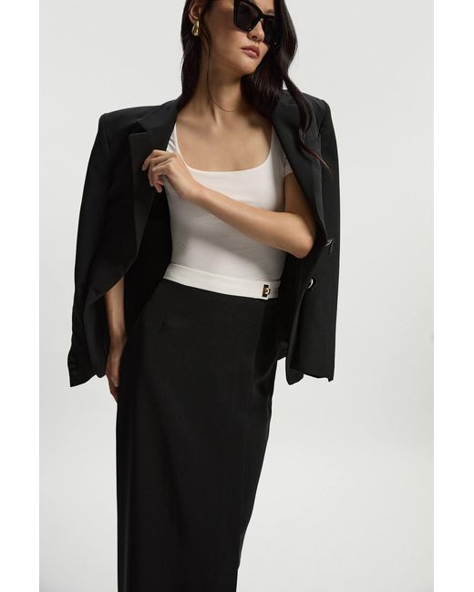 Karen Millen Black Twill Contrast Hardware Woven Midi Skirt