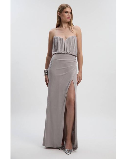 Karen Millen Multicolor Drapey Crepe Bandeau Split Maxi Dress