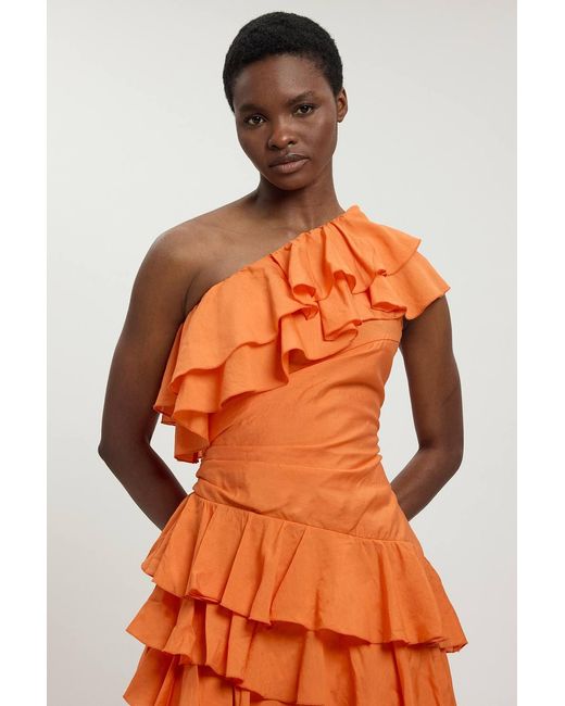 Karen Millen Orange Drama Frill Midi Dress