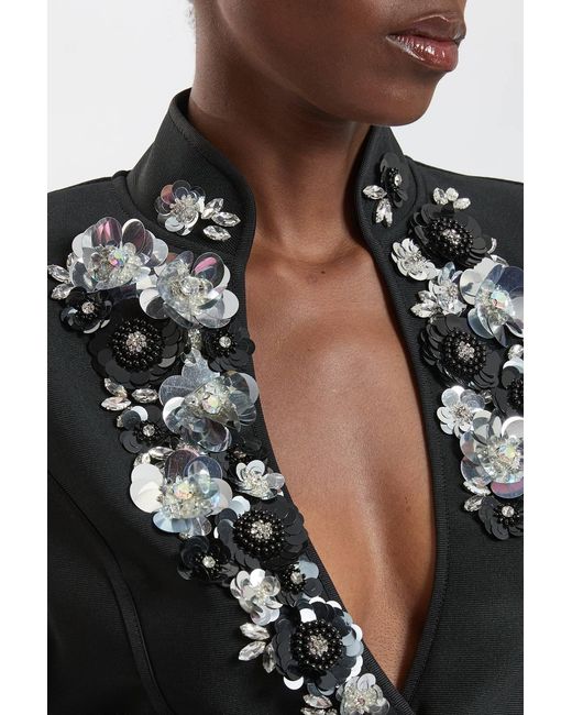 Karen Millen Black Embellished Figure Form Fitted Blazer Jacket