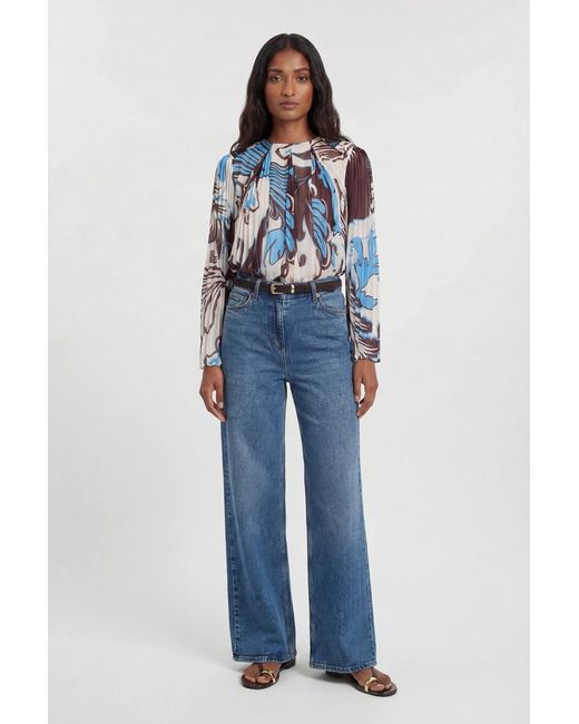Karen Millen Blue Paisley Pleated Woven Blouse