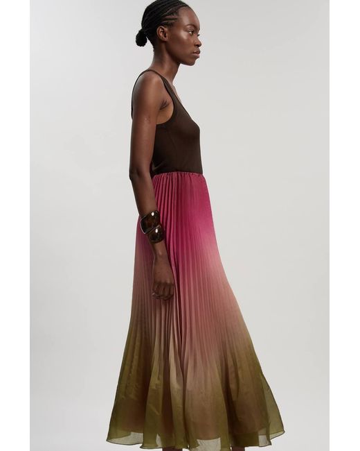Karen Millen Red Pleated Slub Organdie Woven Maxi Skirt