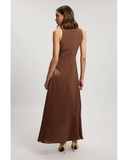 Karen Millen Gray Satin Viscose Drape Cowl Neck Maxi Dress