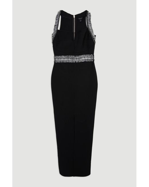 Karen Millen Black Bandage Figure Form Knit Embellished Maxi Dress