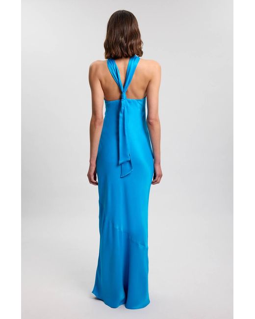 Karen Millen Green Satin Viscose Halter Neck Maxi Dress