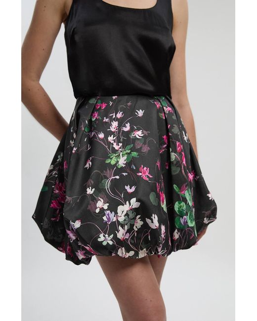 Karen Millen Black Scattered Floral Twill Mini Puff Ball Skirt
