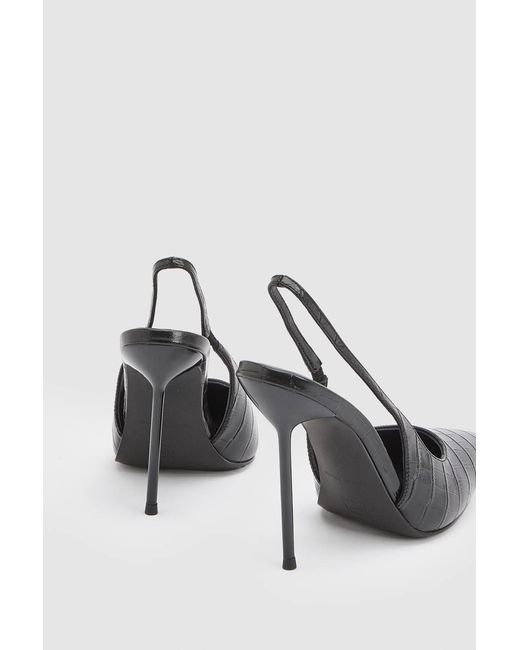 Karen Millen White Croc Leather Slingback Heeled Shoe