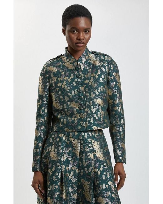 Karen Millen Green Jacquard Button Tailored Jacket