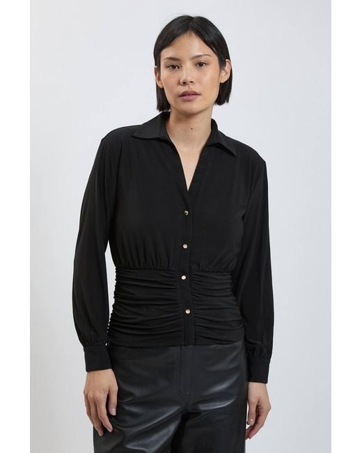 Karen Millen Black Petite Drapey Crepe Ruched Waist Jersey Blouse