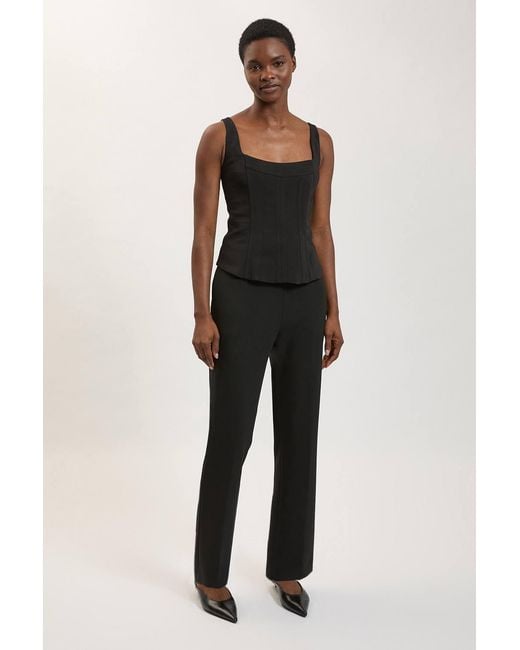Karen Millen Black Petite Compact Stretch & Satin Mix Tux Slim Leg Trouser