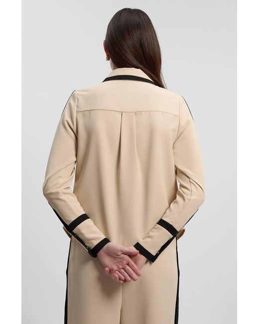 Karen Millen Natural Twill Contrast Hardware Collared Woven Shirt