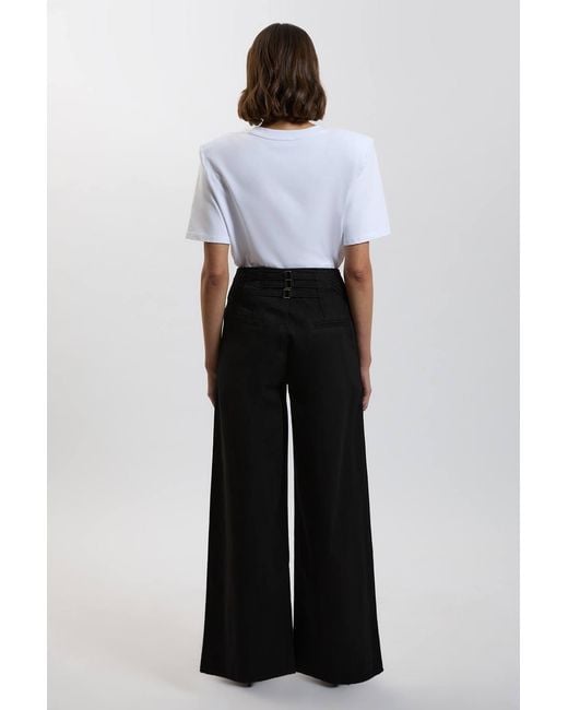 Karen Millen Black Denim Seam Detail Wide Leg Jeans