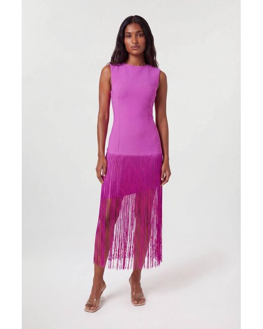 Karen Millen Pink Figure Form Bandage Tassel Hem Knitted Dress