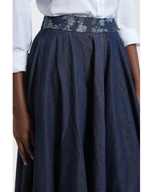 Karen Millen Blue Jacquard Denim Full Skirt