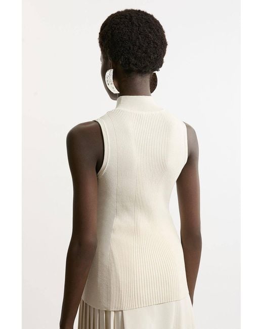 Karen Millen Natural Viscose Blend Rib Knit Vest Top