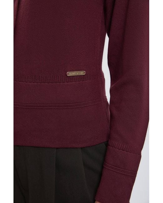 Karen Millen Purple Forever Viscose Blend Knitted Stitch Detail Balloon Sleeve Cardigan Sweater