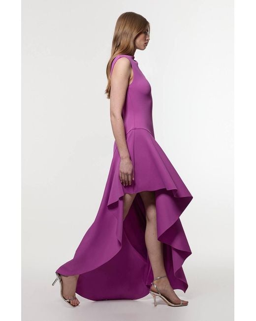 Karen Millen Purple Scuba Drama Ruffle Hem Woven Maxi Dress