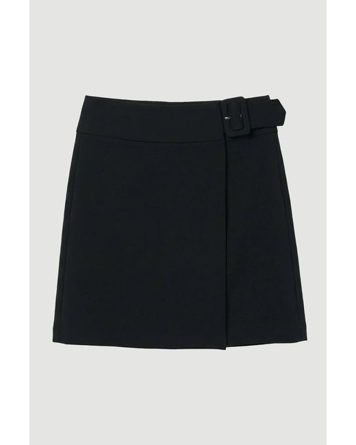 Karen Millen Black Ponte Pleat Wrap Mini Skirt