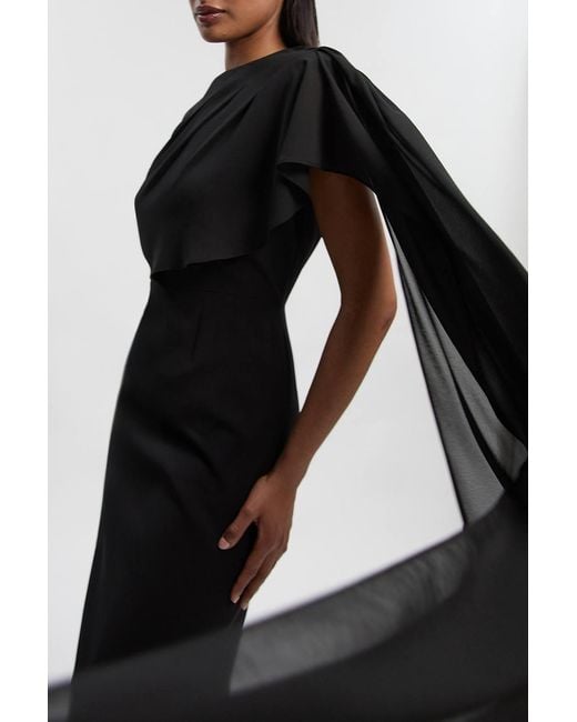 Karen Millen Black Polished Tailored Cape Drape Maxi Column Dress