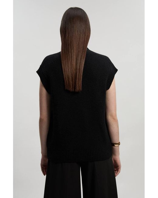 Karen Millen Black Knit Button Detail Sleeveless Tank Top