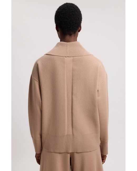 Karen Millen Natural Wool Look Deep Collar Sleeve Knit Jumper