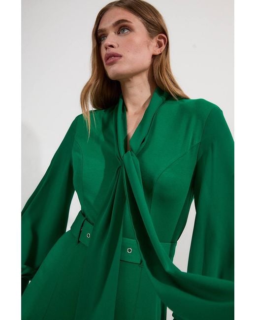 Karen Millen Green Forever Jersey Ponte Georgette Mix Midi Dress
