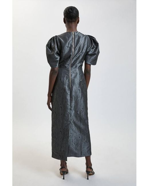 Karen Millen Metallic Petite Taffeta Twill Puff Sleeve Midi Dress
