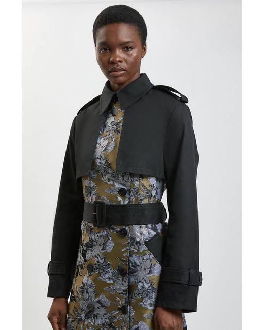 Karen Millen Black Jacquard Mix Trench Coat