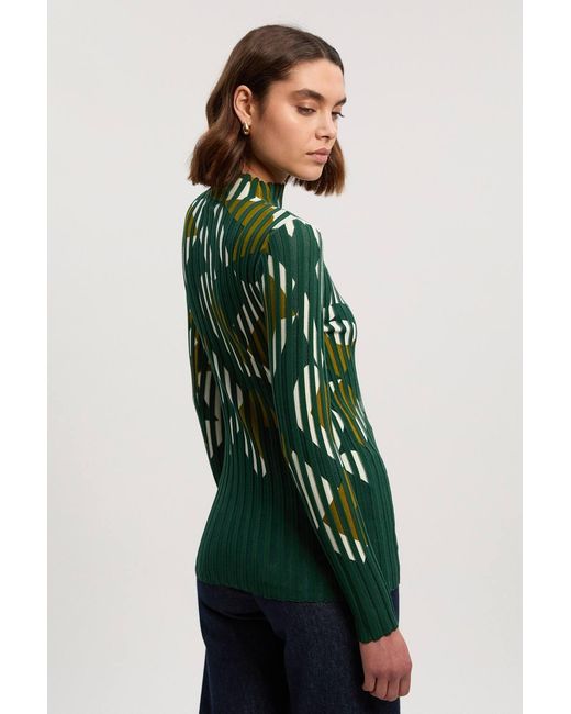 Karen Millen Green Geo Jacquard Knit Long Sleeve Top