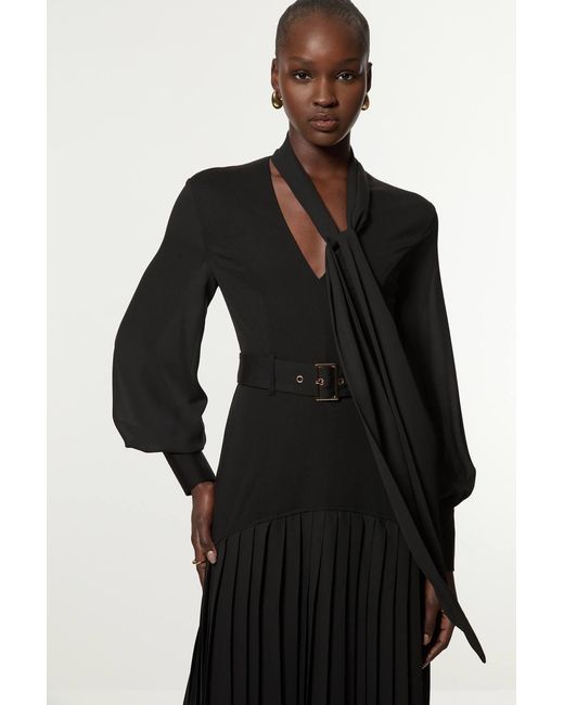 Karen Millen Black Forever Jersey Ponte Georgette Mix Midi Dress