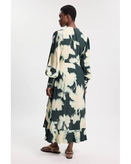 Karen Millen Green Viscose Crepe Long Sleeve Midi Dress