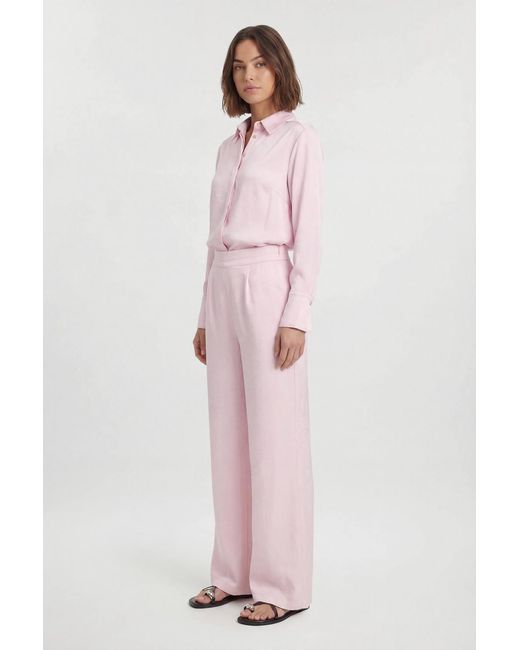 Karen Millen Natural Hammered Satin Wide Leg Woven Trouser