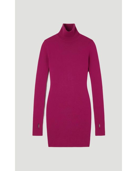 Karen Millen Pink Viscose Blend Roll Neck Thumbhole Cuff Knit Mini Dress