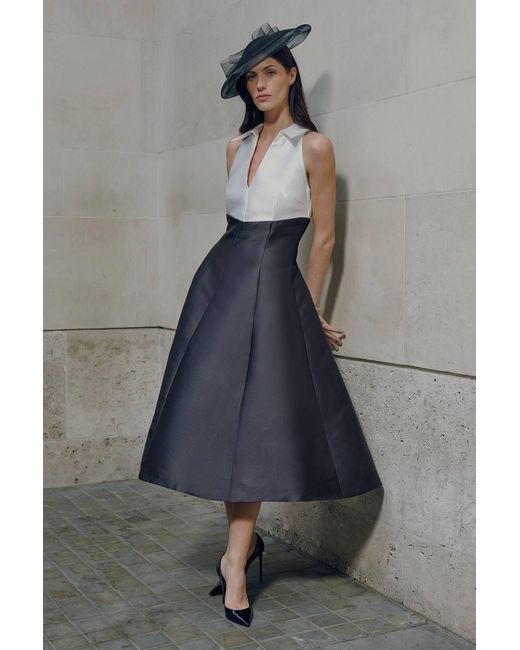 Karen Millen Black Twill Contrast Tux Tailored Dress