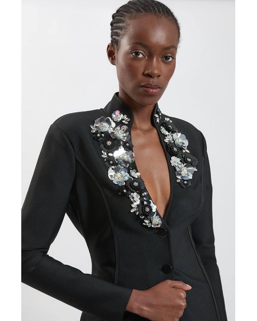 Karen Millen Black Embellished Figure Form Fitted Blazer Jacket