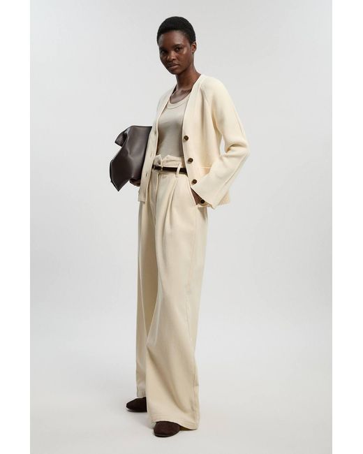 Karen Millen Natural Cotton Knitted Button Cardigan Sweater
