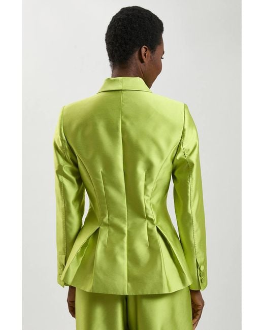 Karen Millen Green Satin Twill Single Breasted Blazer