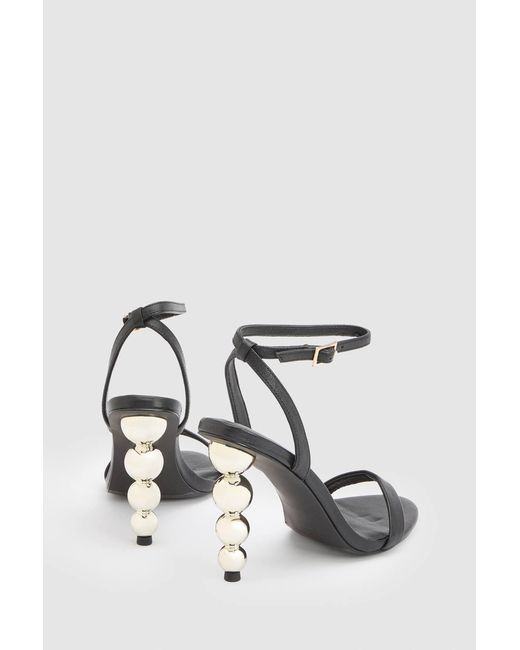 Karen Millen White Leather Heel Detail Strappy Sandal