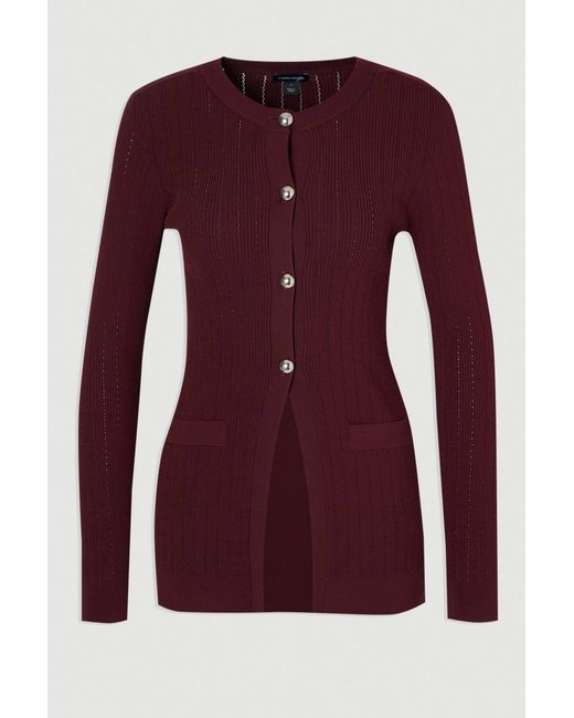 Karen Millen Red Dome Button Longline Knitted Cardigan Sweater