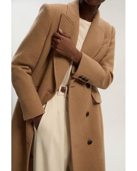 Karen Millen Natural Forever Wool Blend Tailored Fitted Maxi Coat