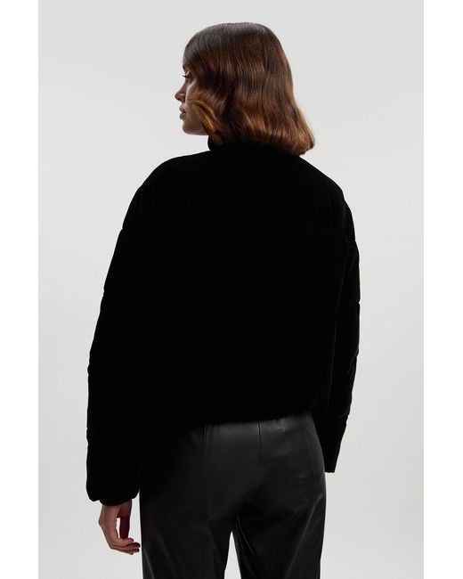 Karen Millen Black Padded Velvet Short Coat