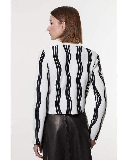 Karen Millen Black Contrast Wave Knit Jacket With Fringing