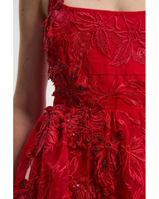 Karen Millen Archive Embroidered Applique Organdie Woven Prom Dress