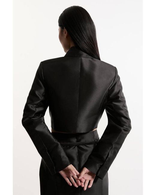 Karen Millen Black Forever Satin Twill Cropped Wrap Tailored Jacket
