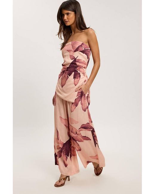 Karen Millen Pink Petite Viscose Linen Palm Print Trouser