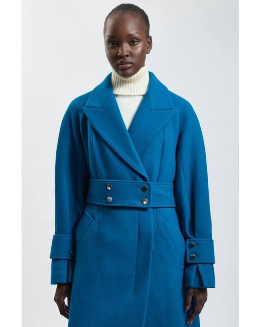 Karen Millen Blue Wool Belted Maxi Trench Coat