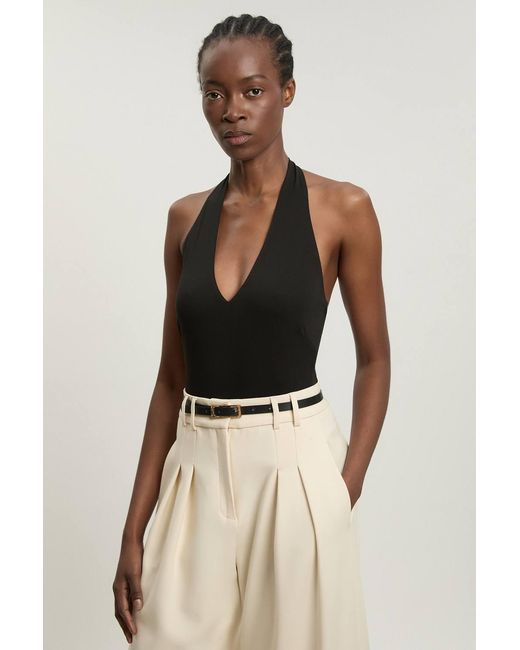 Karen Millen Black Stretch Cotton Jersey Halter Bodysuit