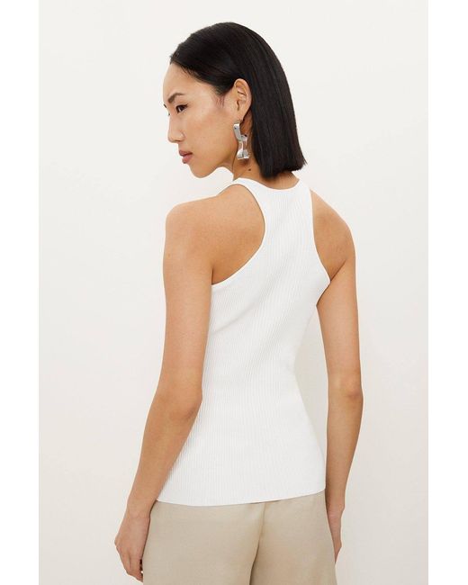 Karen Millen White Viscose Blend Rib Knit Racer Vest Top
